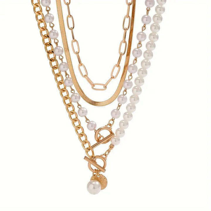 Set di Collana a Catena di Serpente in Perle Vintage e Oro | Oro