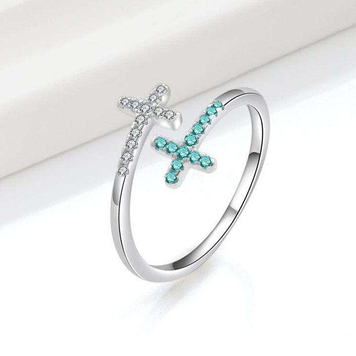ANELLO DOPPIO INCROCIATO IN Turchese E ARGENTO - (REGOLABILE)