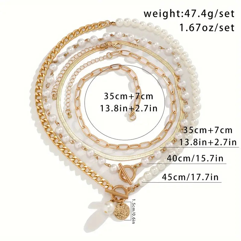 Set di Collana a Catena di Serpente in Perle Vintage e Oro | Oro