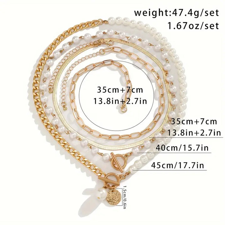 Set di Collana a Catena di Serpente in Perle Vintage e Oro | Oro