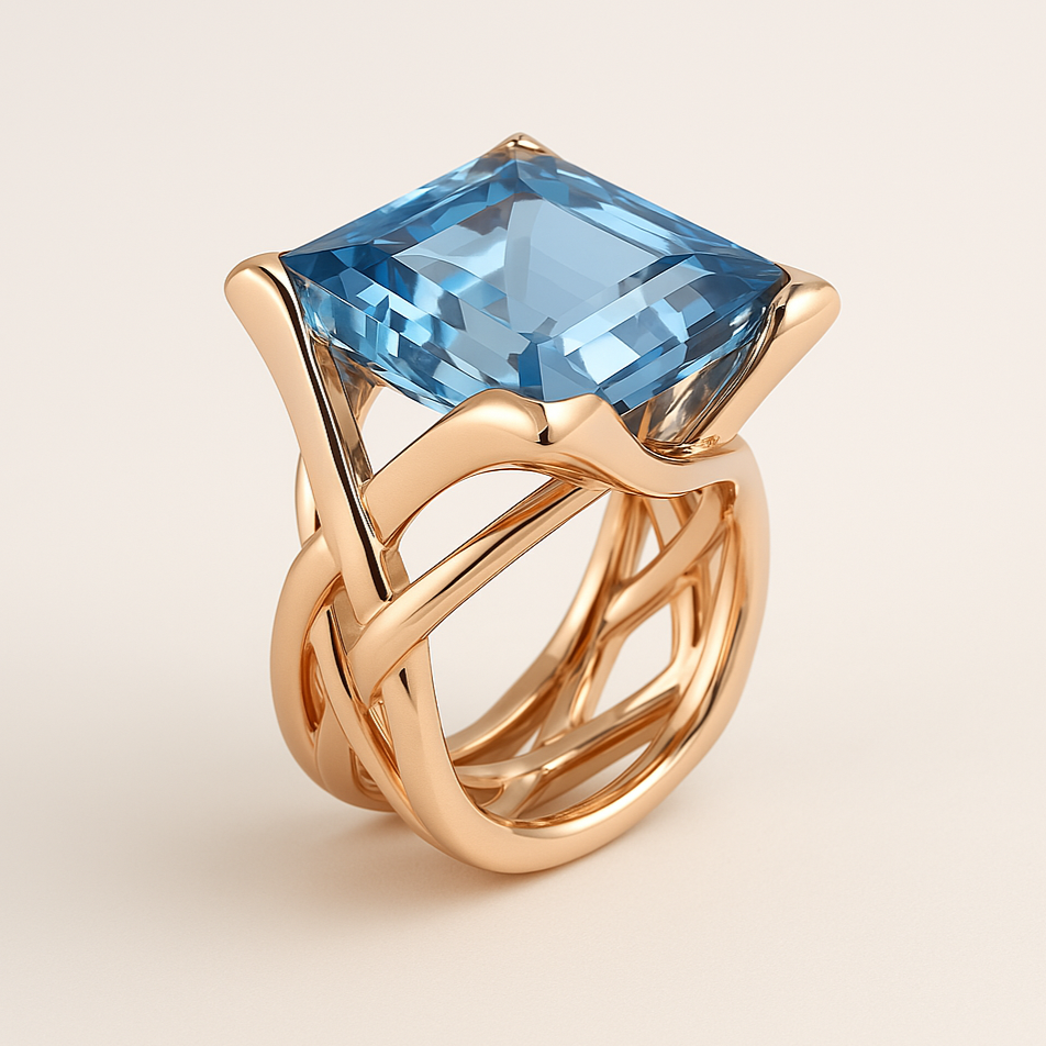Anello Vintage color oro Rosa con Zirconia Blu
