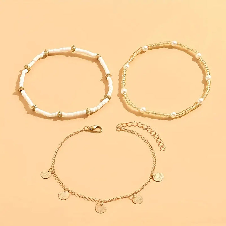 Set di Cavigliere Stratificate da 3 Pezzi con Fascino Costiero | Oro