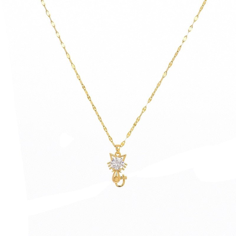 Collana con gatto placcata color oro con zirconia