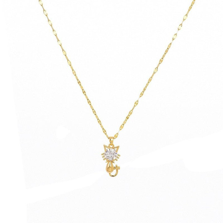 Collana con gatto placcata color oro con zirconia