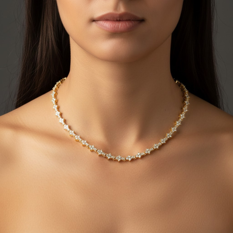 Collana Tennis a Cluster Classica | Oro