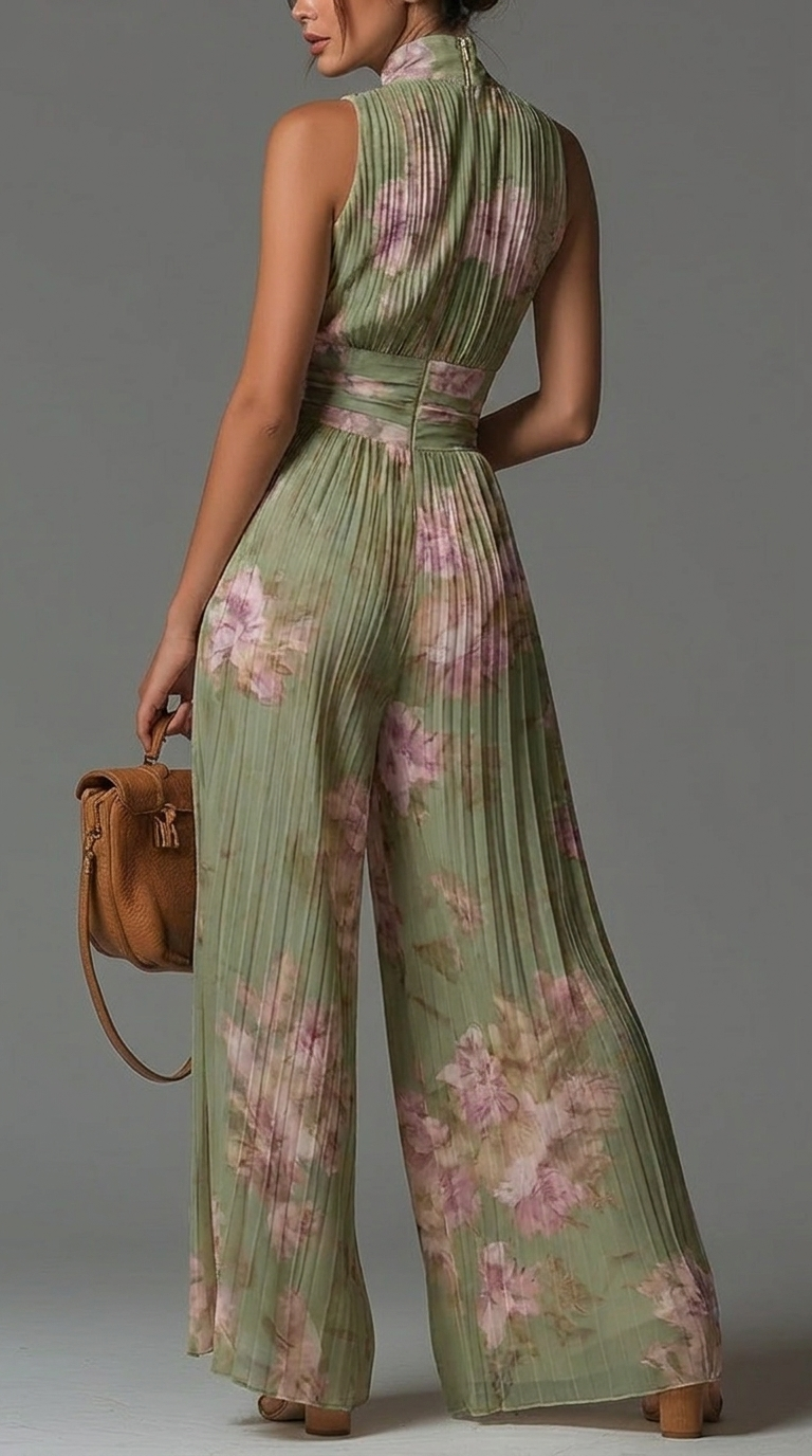 ESSENZIALE – Tuta in Chiffon Plissettato con Fantasia Floreale