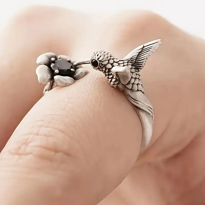 Anello Colibrì e Fiore (Regolabile)
