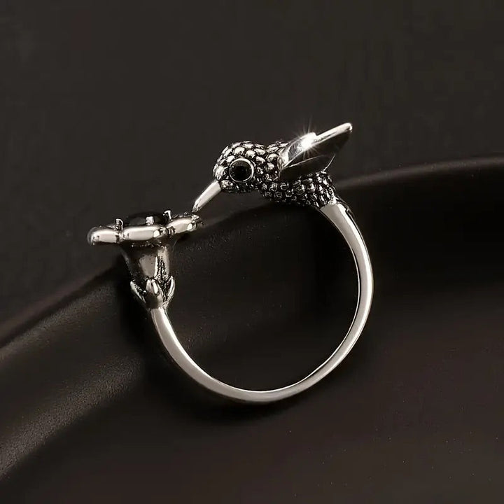 Anello Colibrì e Fiore – Anello Aperto Regolabile per Donne