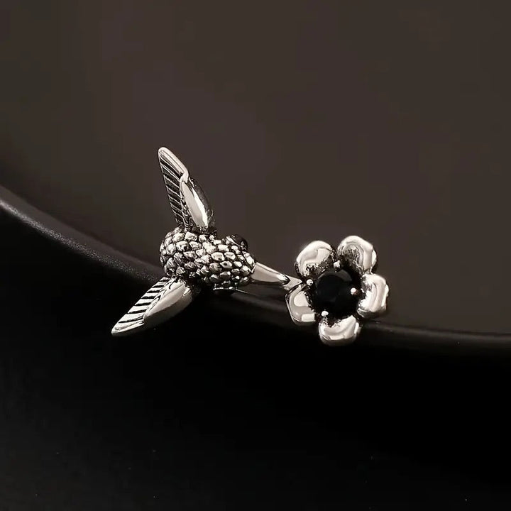 Anello Colibrì e Fiore – Anello Aperto Regolabile per Donne
