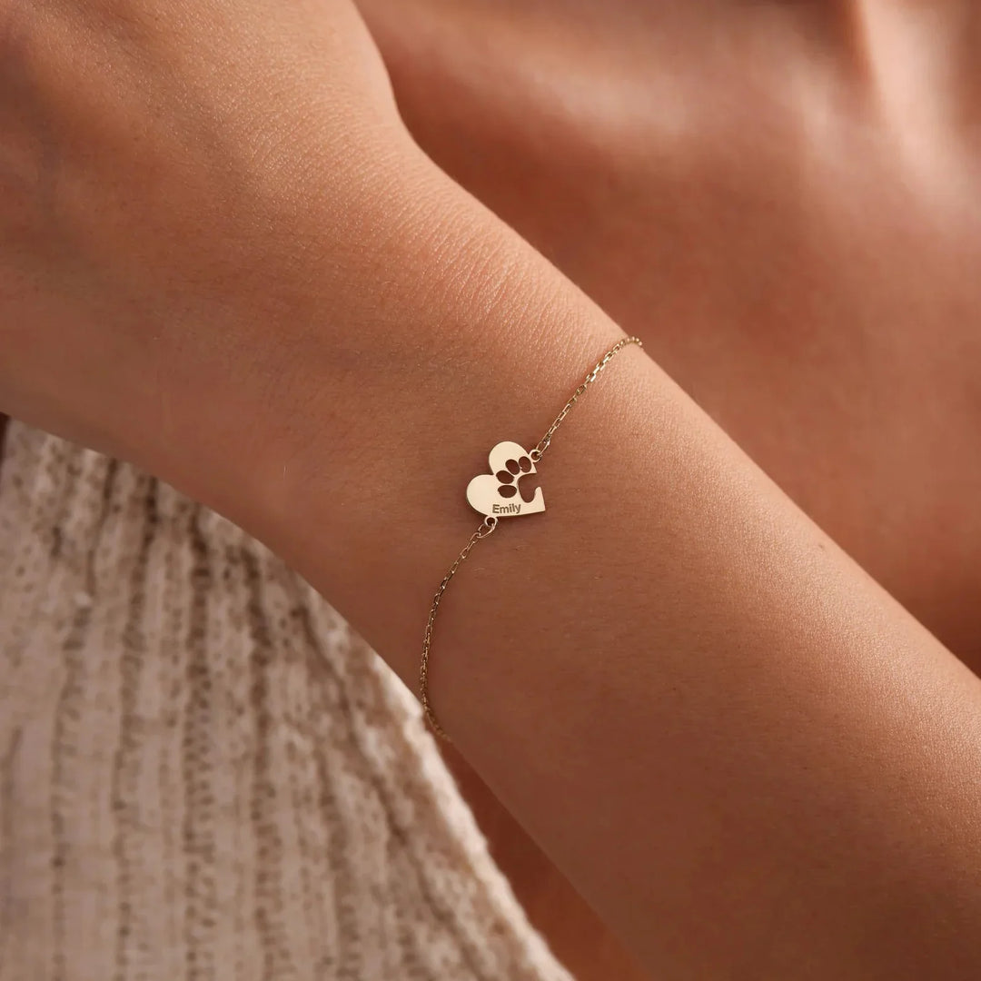 Bracciale Personalizzato con Zampa e Cuore