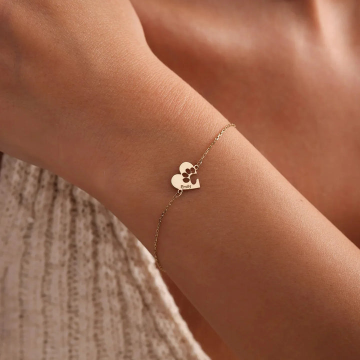 Bracciale Personalizzato con Zampa e Cuore