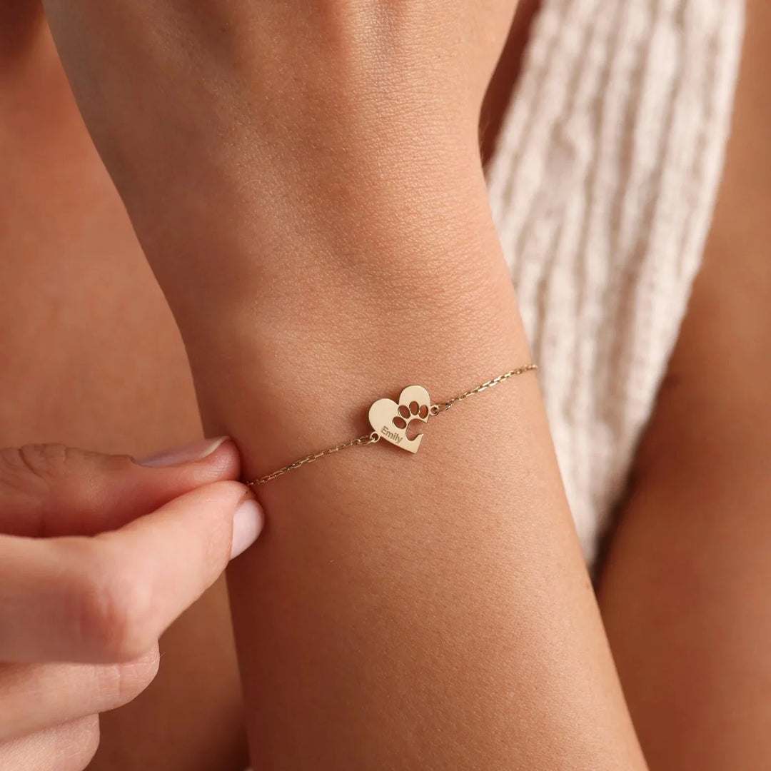 Bracciale Personalizzato con Zampa e Cuore