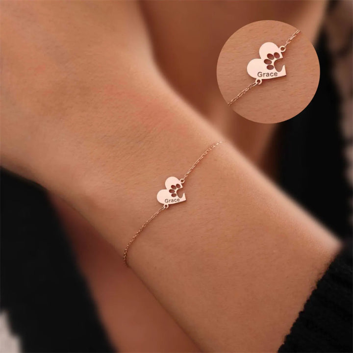 Bracciale Personalizzato con Zampa e Cuore
