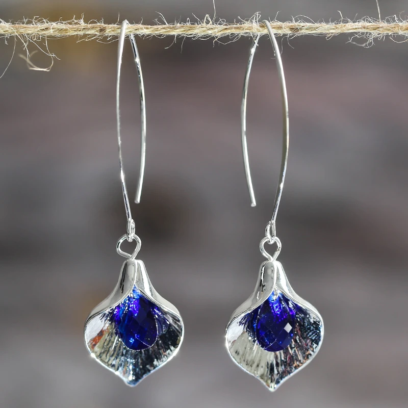Orecchini in Pietra Blu color argento