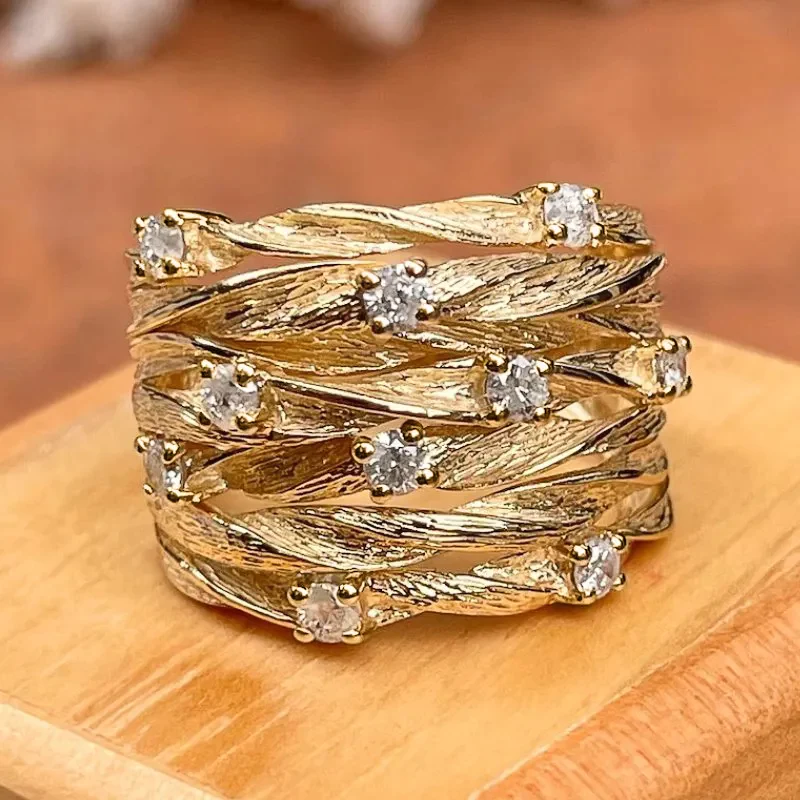 Anello Vintage in Zirconia Dorata