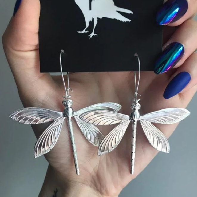 Orecchini Vintage color argento a Forma di Libellula
