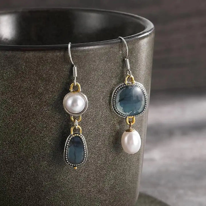 Orecchini Vintage in Pietra Blu e Perla