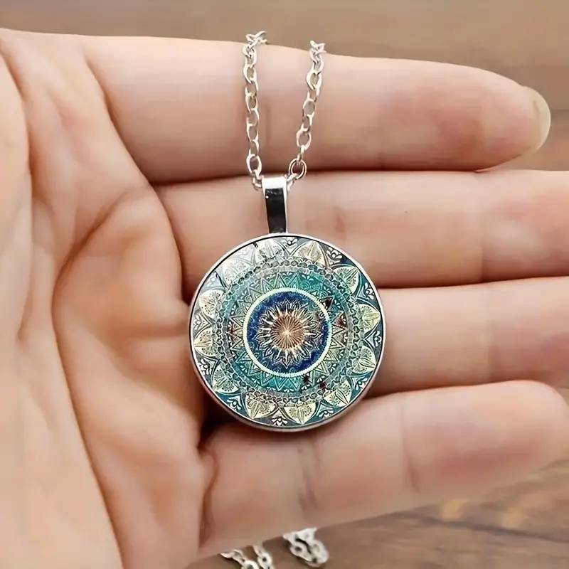 Collana Mandala Blu Vintage con Forma Arrotondata