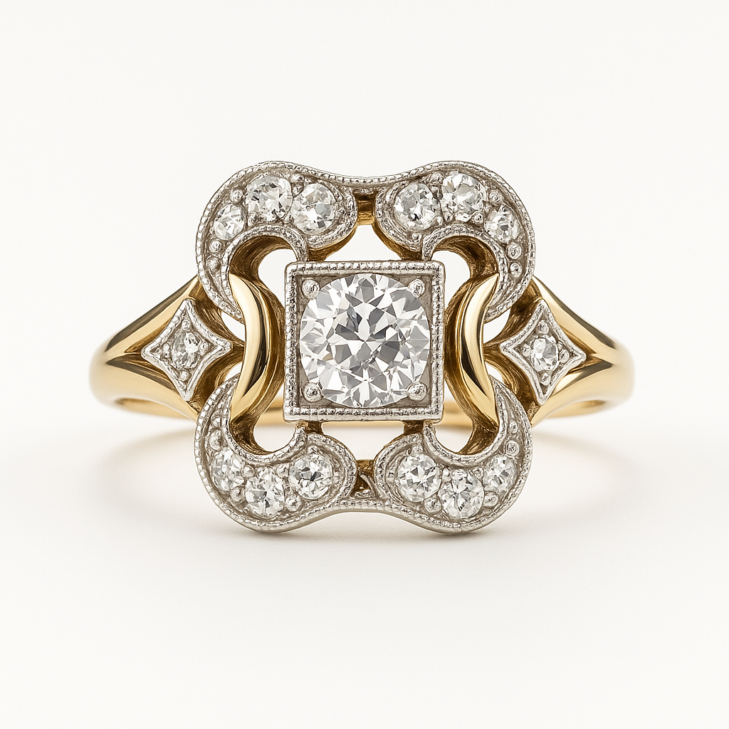 Anello Vintage in Zirconia Dorata
