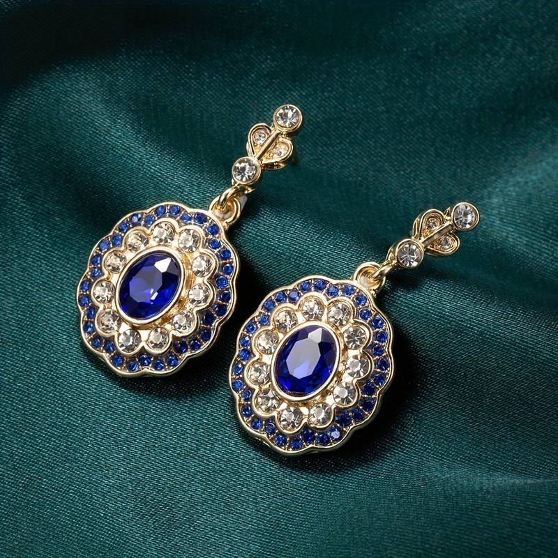 Orecchini Mandala in Cristallo Blu su Oro Vintage