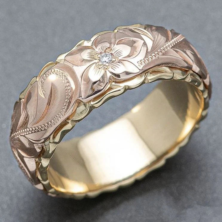Anello color oro con Fiore di Rosa Vintage