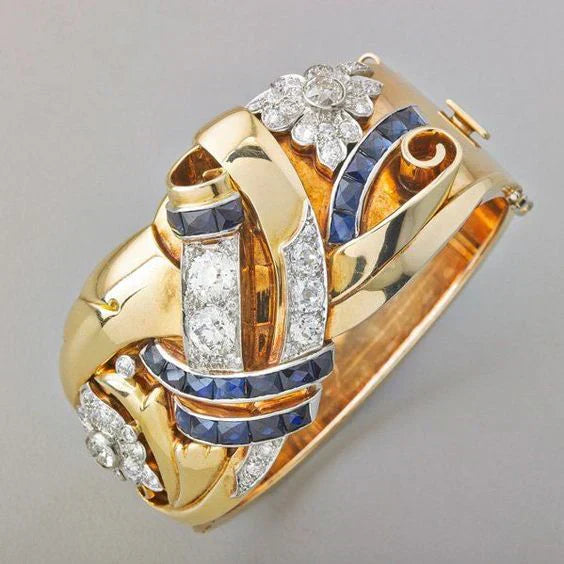 Anello Vintage in Zirconia Blu e color oro