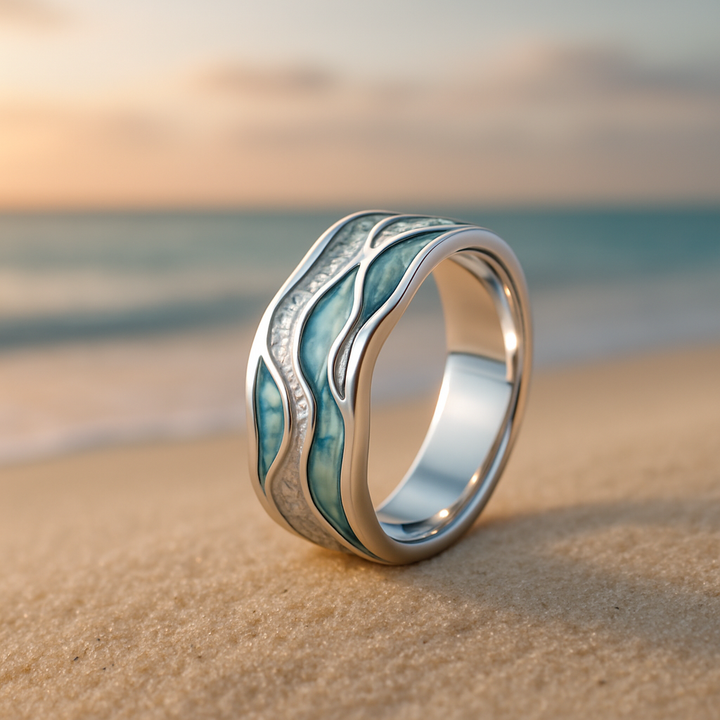 Anello Elegante color argento con Onde Turchesi