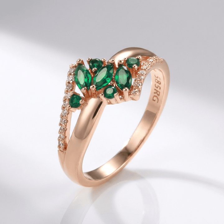 ANELLO color oro ROSA CON FIORE EMERALD