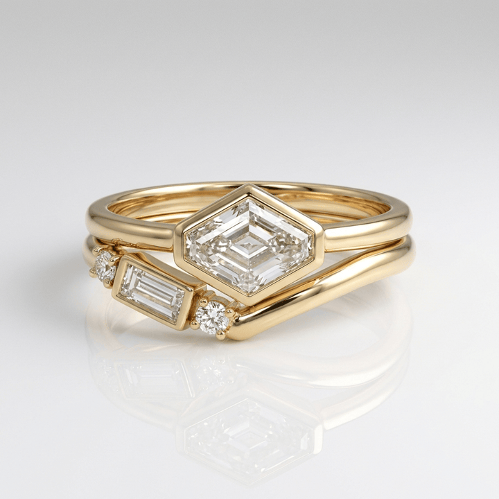 SET DI ANELLI color oro A Zirconia GEOMETRICO