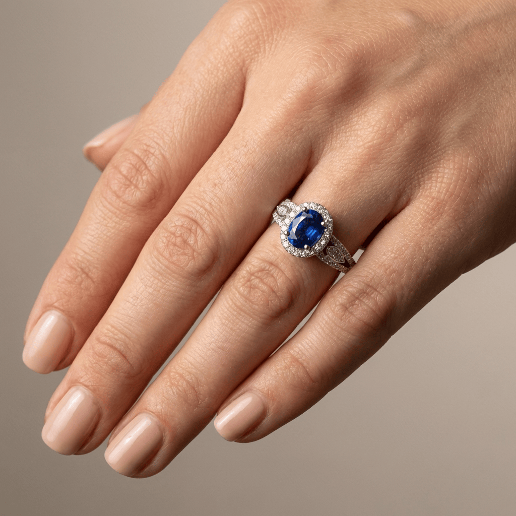 ANELLO VINTAGE HALO IN Pietra Blu