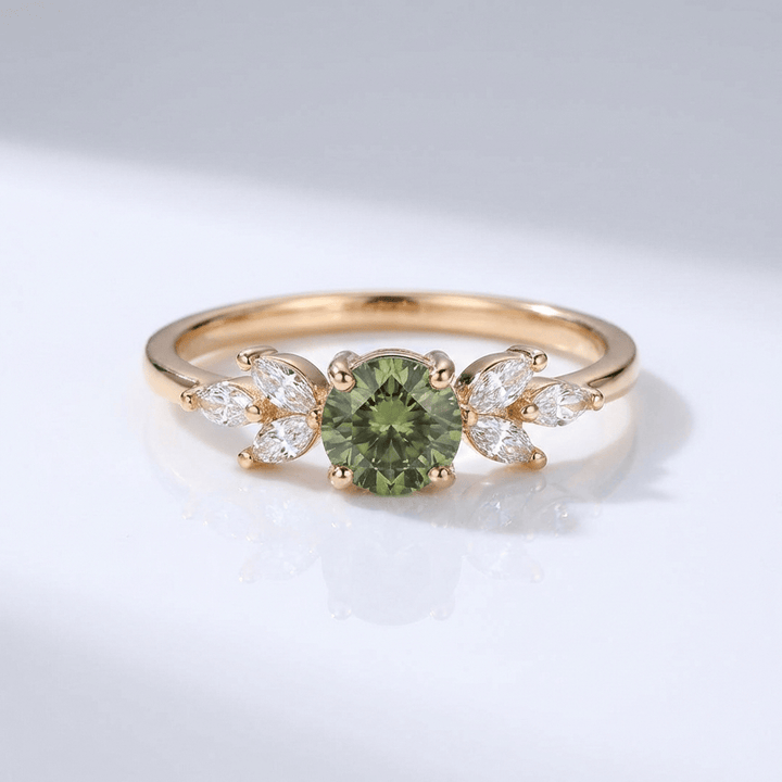ANELLO SOTTILE A FOGLIA color oro CON PERIDOTO VERDE