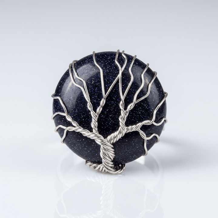 ANELLO color argento CON SANDSTONE BLU ALBERO DELLA VITA - (REGOLABILE)