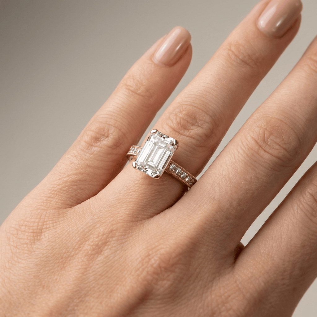 ANELLO VINTAGE color oro CON ZIRCONE TAGLIO EMERALD