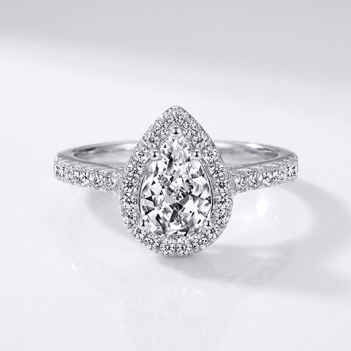ANELLO HALO color argento CON ZIRCONIA A PERA
