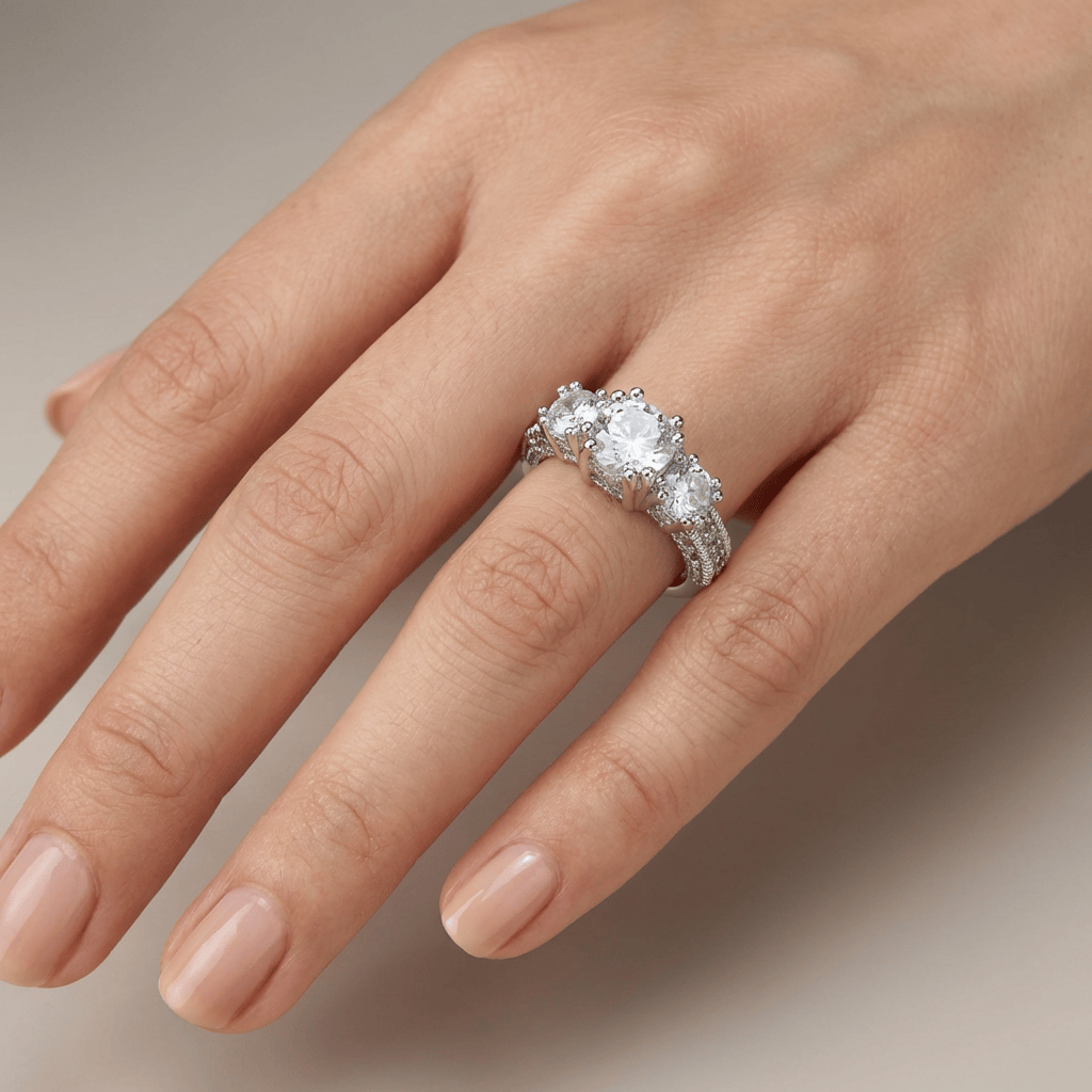 ANELLO HALO IN ZIRCONIA TONDA ARGENTATA
