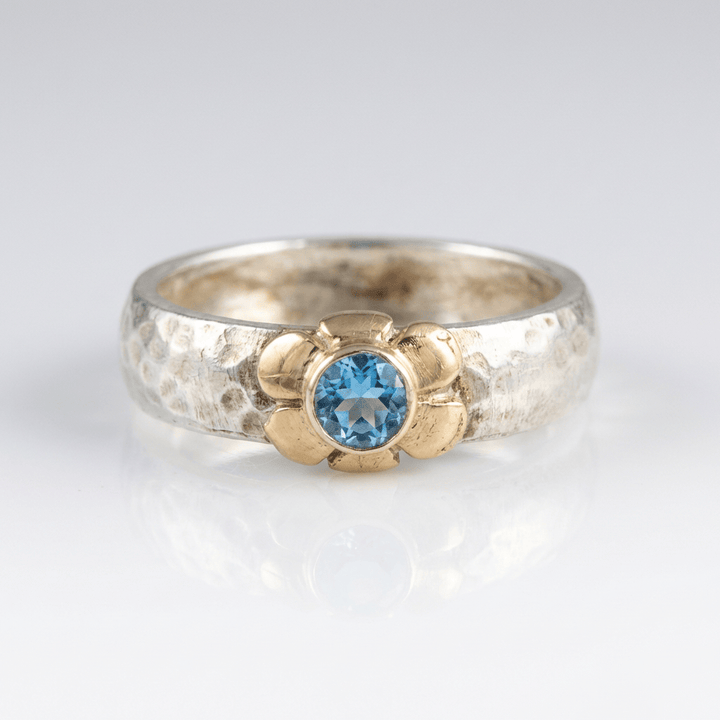 ANELLO color argento FATTO A MANO CON TOPAZIO BLU DUE TONI