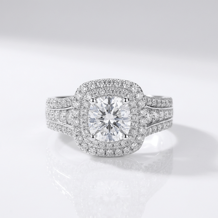 ANELLO HALO CON Zirconia ROTONDO color argento