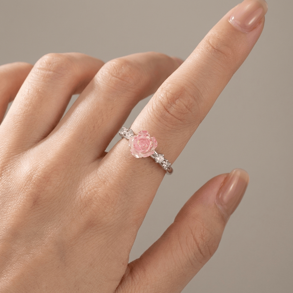 ANELLO Zirconia ROSA ARGENTO - (REGOLABILE)