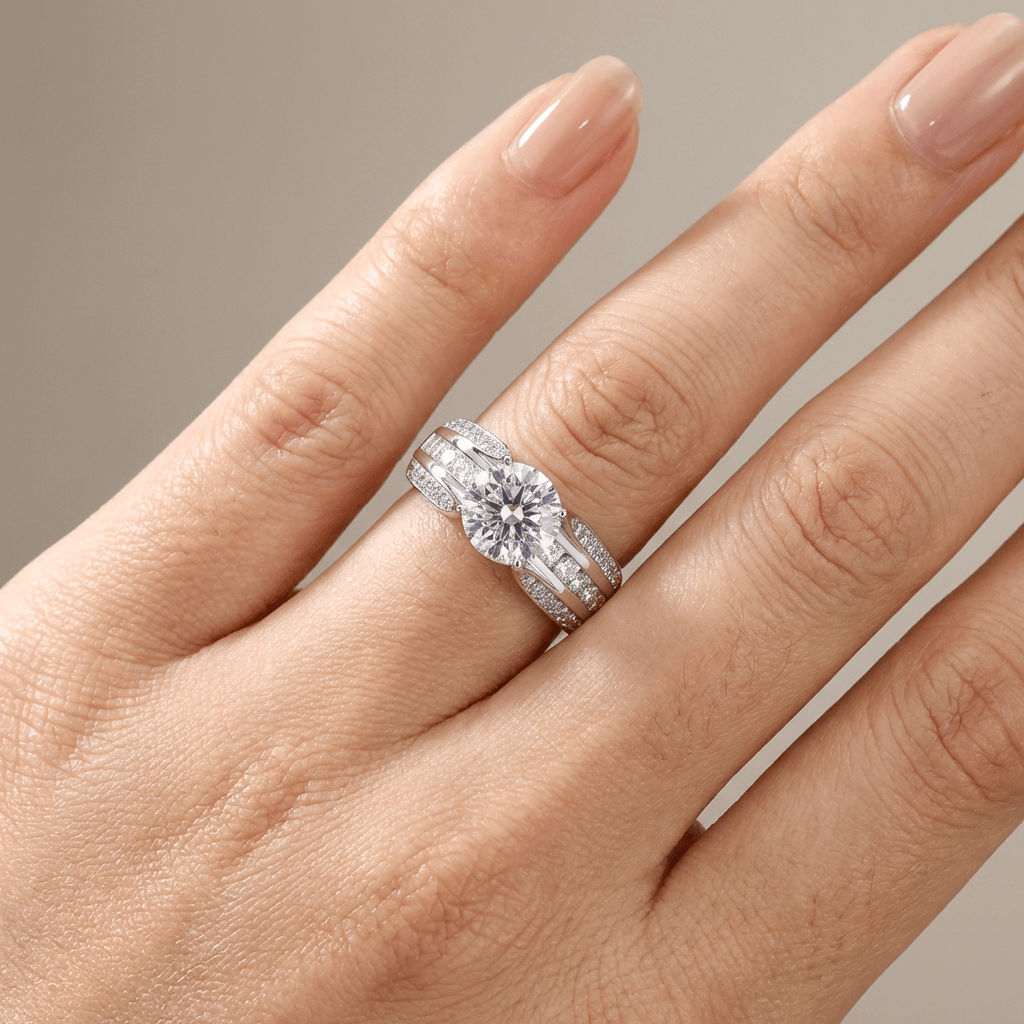 ANELLO color argento CON PAVE DI DIAMANTI