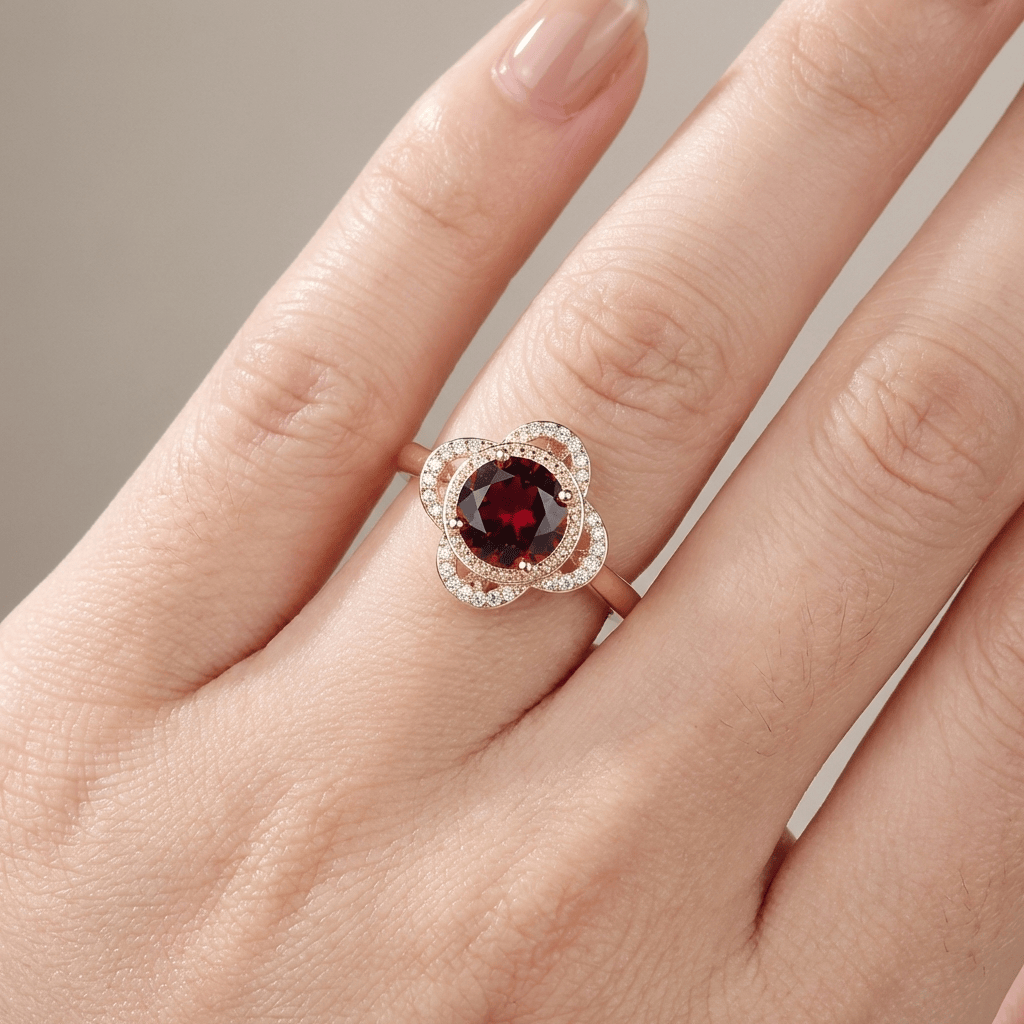 ANELLO HALO color oro Pietra Rossa E Zirconia