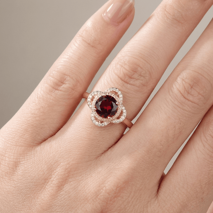 ANELLO HALO color oro Pietra Rossa E Zirconia