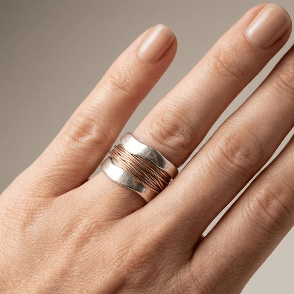 ANELLO AVVOLTO A MANO color oro E ARGENTO