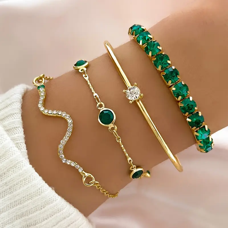 Set di Braccialetti in Zirconia Verde Vintage