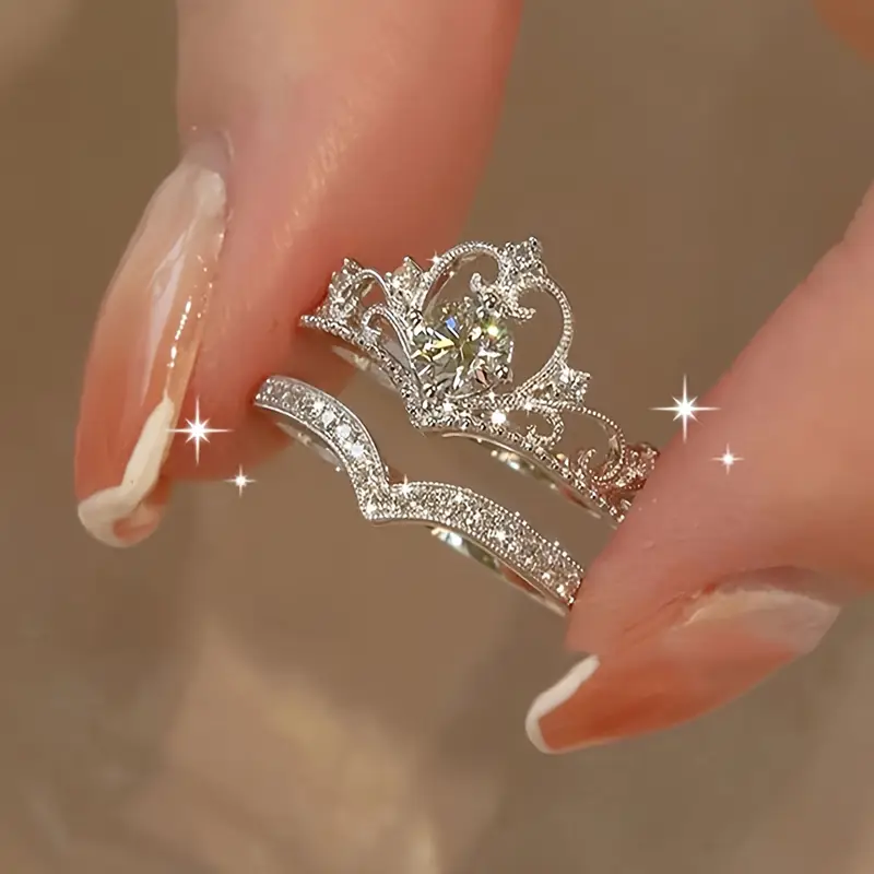 Set di Anelli color argento con Corona Luminoso