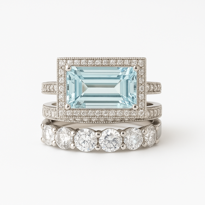 Set di Anelli in Vetro Turchese e color argento Vintage