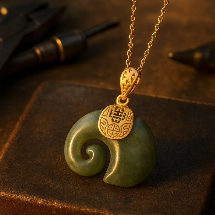 Collana con pendente a forma di elefante in giada Hetian – Catena placcata color oro per donne