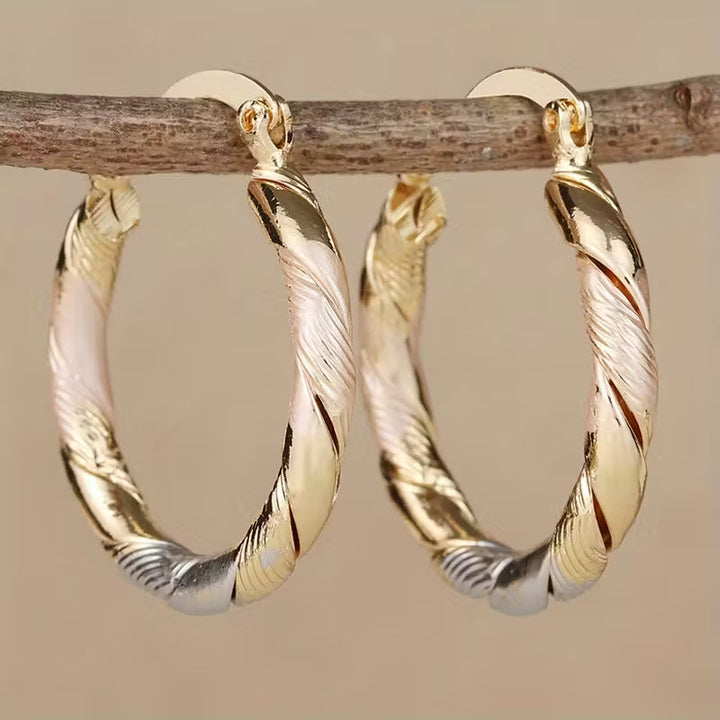 Orecchini Vintage a Cerchio Rotondo color oro, Argento e Rosa