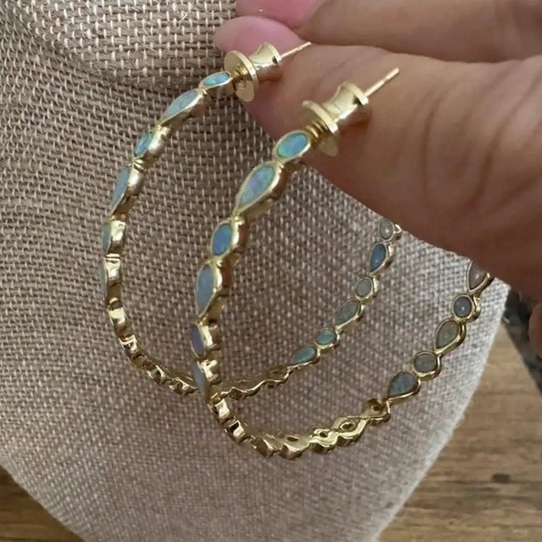 Orecchini Anello Vintage in Opale Blu