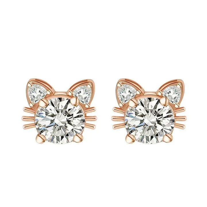Orecchini a forma di gatto in Moissanite e oro rosa color argento