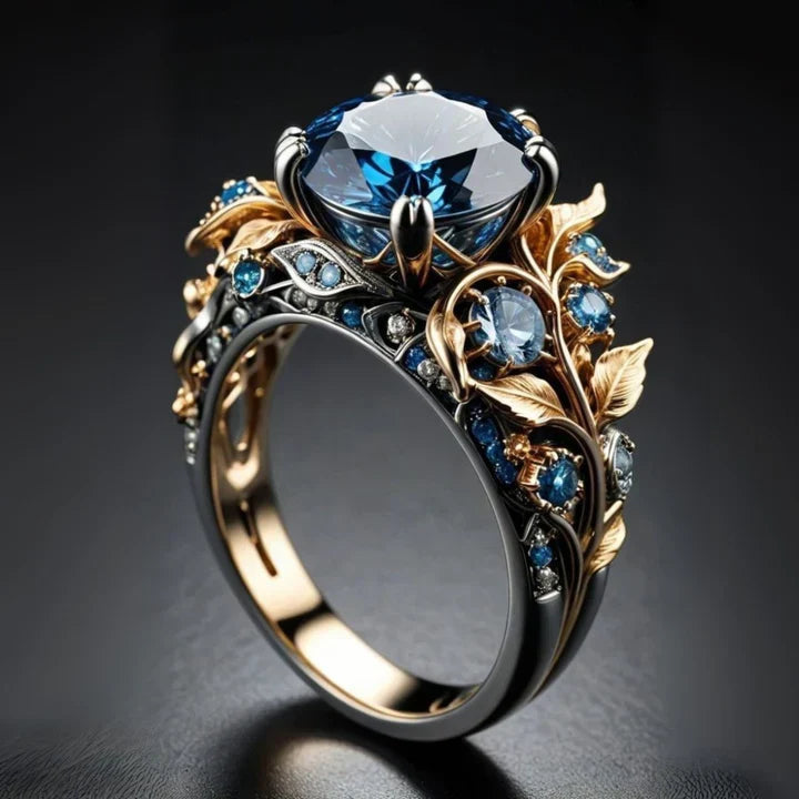 Anello Esotico con Fiore di Cristallo Blu